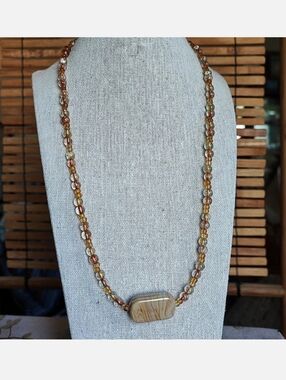 Round Beaded Seed Bead Honey Color Variegated Ceramic Stone Necklace